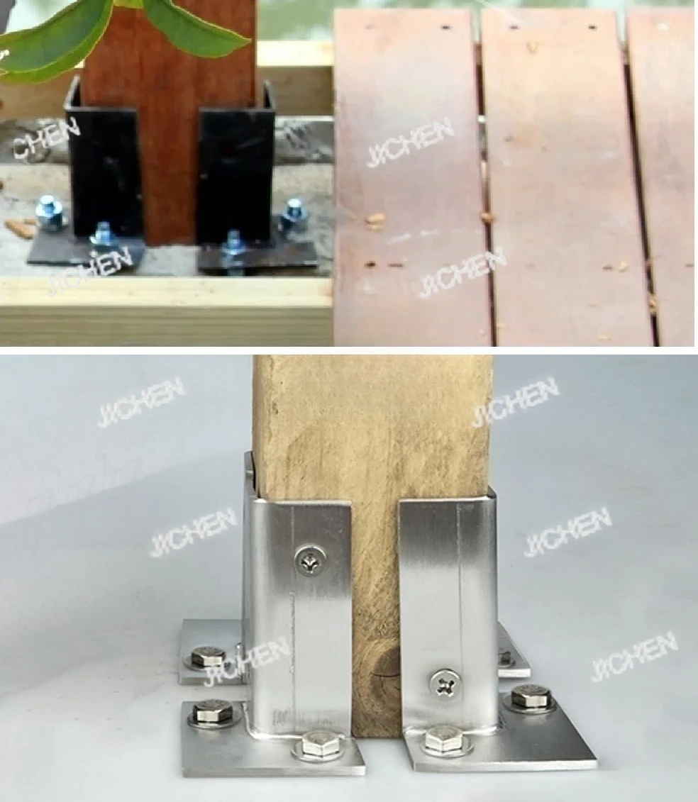 

4Pcs Galvanized 304 Stainless Steel 3 Sided Post Base Bracket With Screws And Floor Anchor