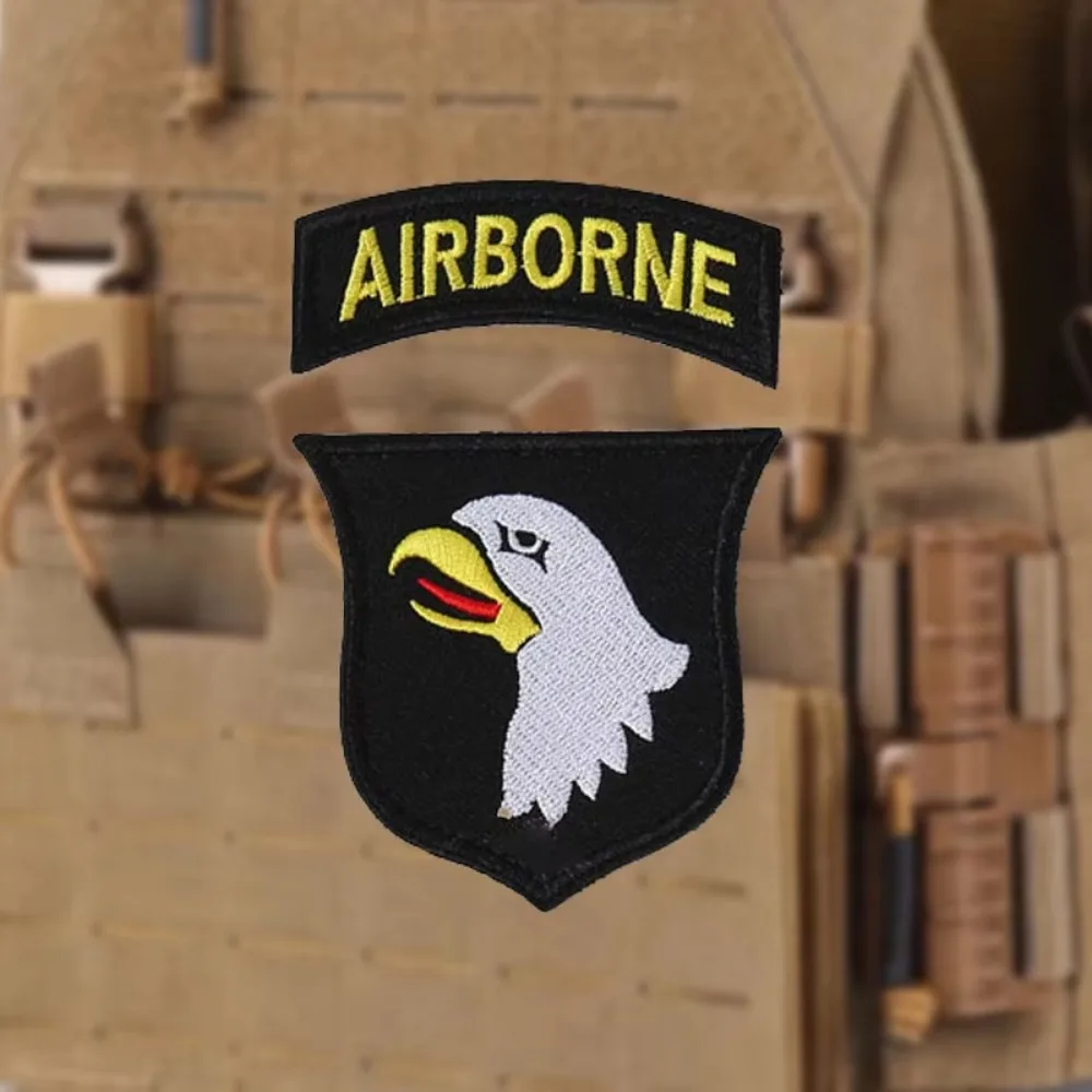 2 قطعة/المجموعة الولايات المتحدة 101st قسم المحمولة جوا شارة المطرزة هوك وحلقة التصحيح التصحيح التكتيكي
