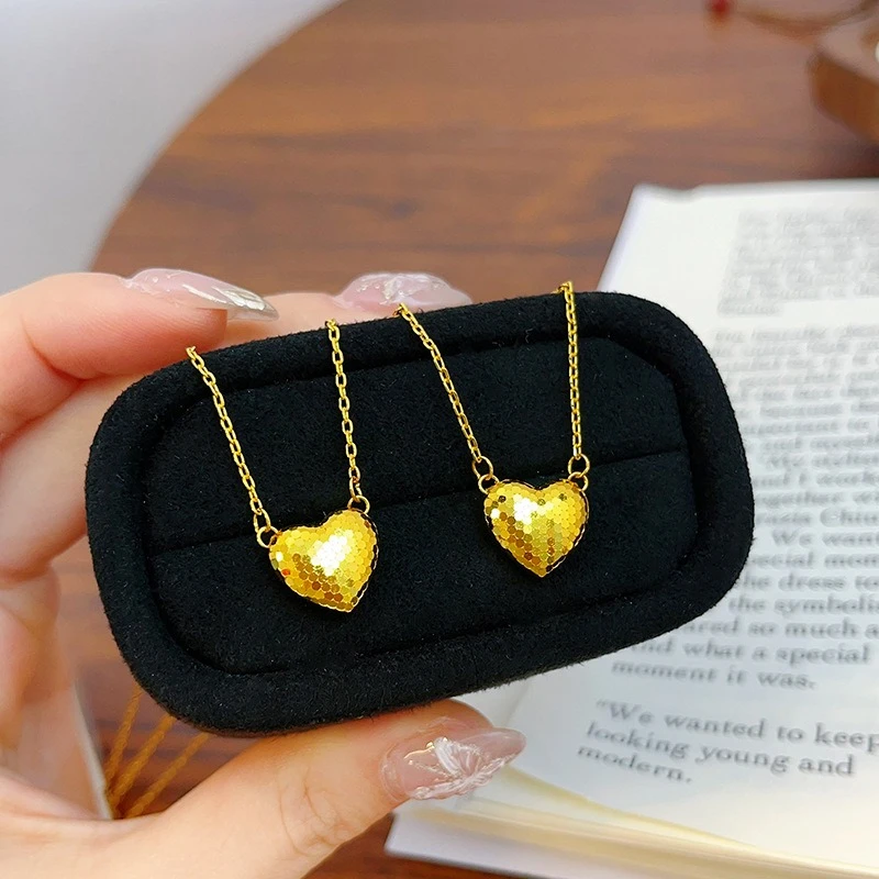 Elegant Kt14 Gold Color Love Heat Necklace Chain for Women Wedding Birthday Shiny Necklace Jewelry Accessories Gifts Not Fade