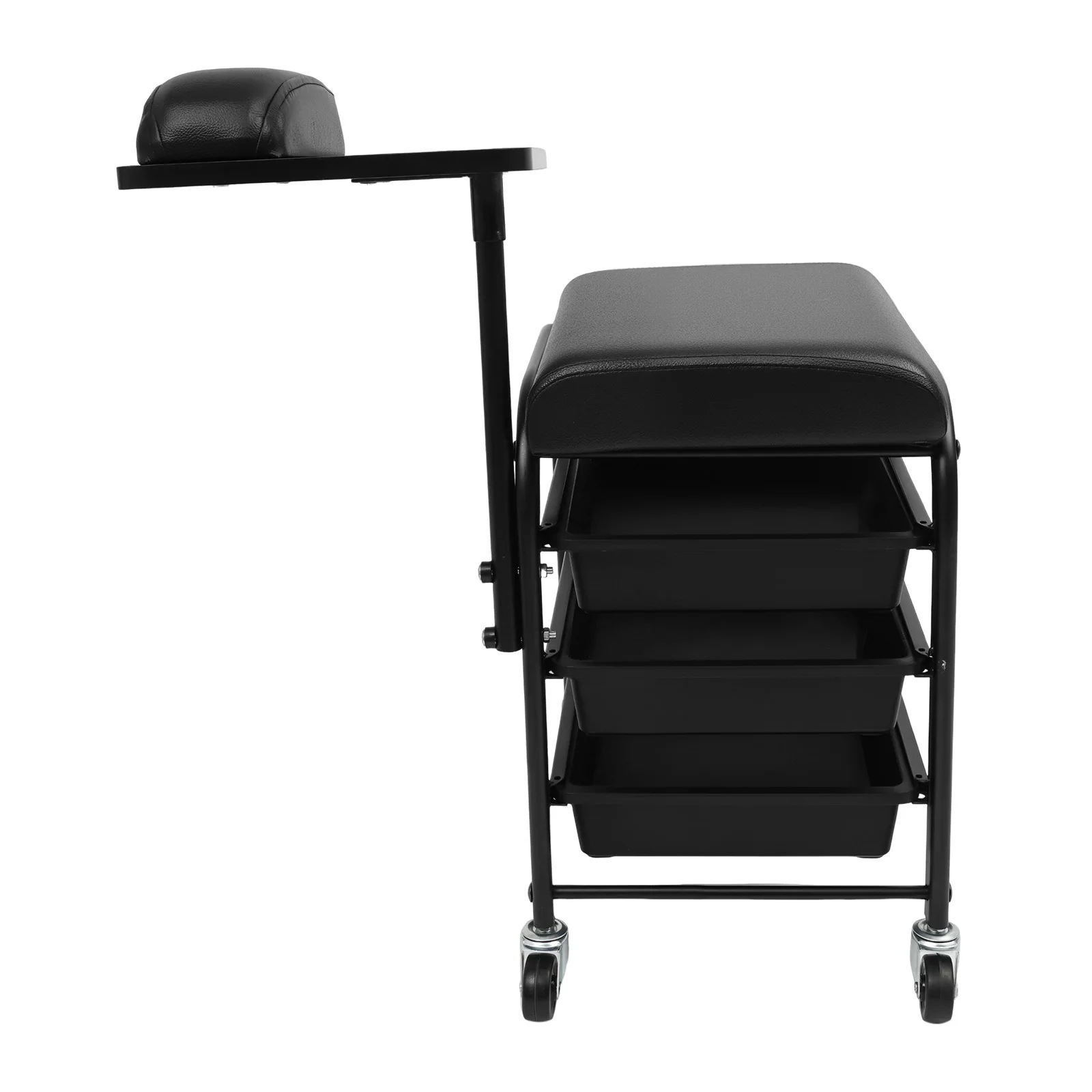 Pedicure Technician Cart, Esthetician Trolley Cart, Manicure Stool Black Seat 3 Drawer Storage Durable Comfortable Rolling for Salon
