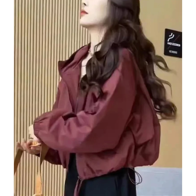 

Women's Drawstring Short Coat Casual Hooded Jacket Loose Fit Long Sleeve Warm All-match Spring Autumn Fashion 2026