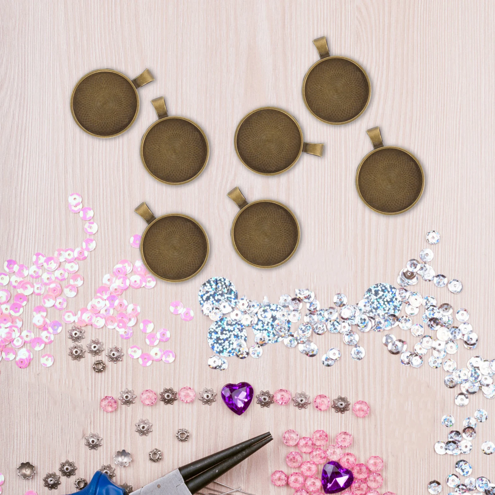 

100 Pcs Round Gem Pendant Bezels for Jewelry Making Tray Base Alloy Blank Trays Girl