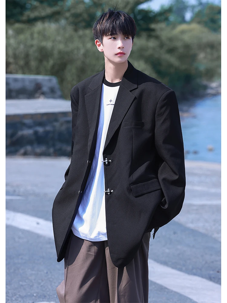 

Bla Suit Jaet Men's Spring Autumn High-End Feeling Cool Haome Japanese Sle DK orm Peak Lapel Trendy Brand