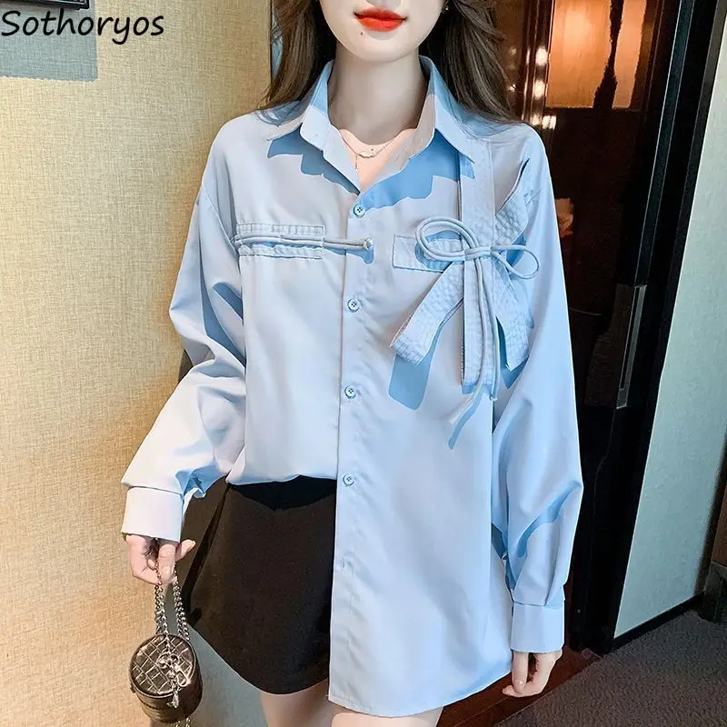 

Shirts Women Lace-up Charming Soft Casual All-match Fashion Streetwear Solid Simple Korean Style Students Basics Daily Cute Ins