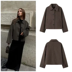 Stylish Women's Two-tone synthetic wool Coat for Women 2024 Warm Chic Single-breasted Pocket Jacket Casual Slim-fit Lapel Coat