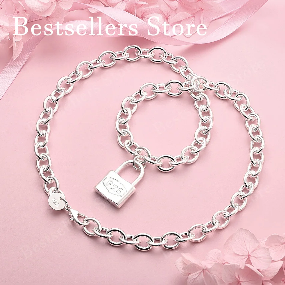 925 Sterling Silver Exquisite Lock Pendant Necklace Women Fashion Party Favor Wedding Jewelry