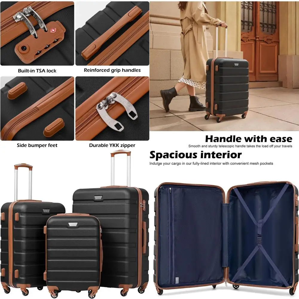 

3-Piece Hardshell Spinner Suitcase Set with TSA Lock, Lightweight Luggage