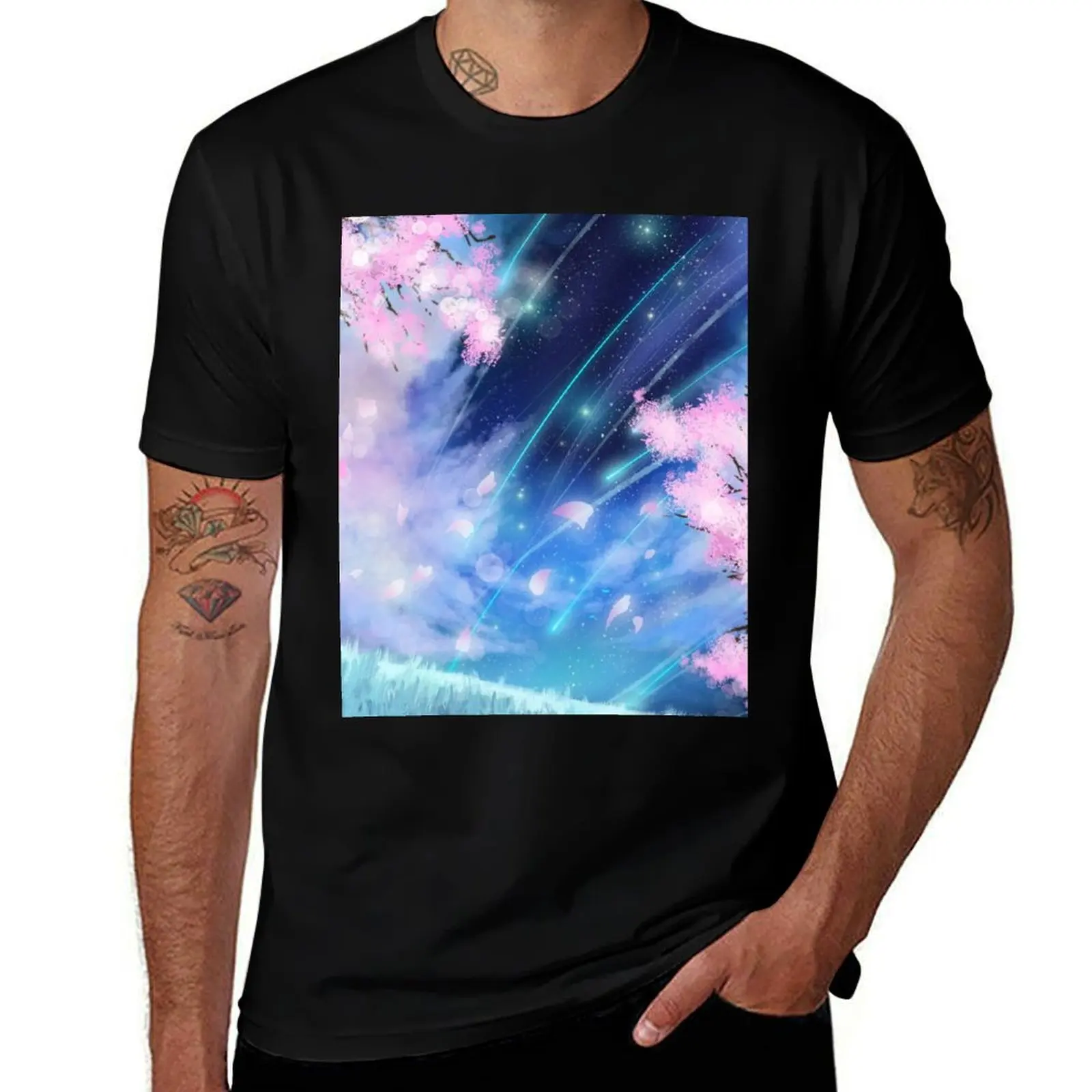 

Cherry blossom anime galaxy T-Shirt man t shirts graphic t shirts for man slim fit T-Shirt