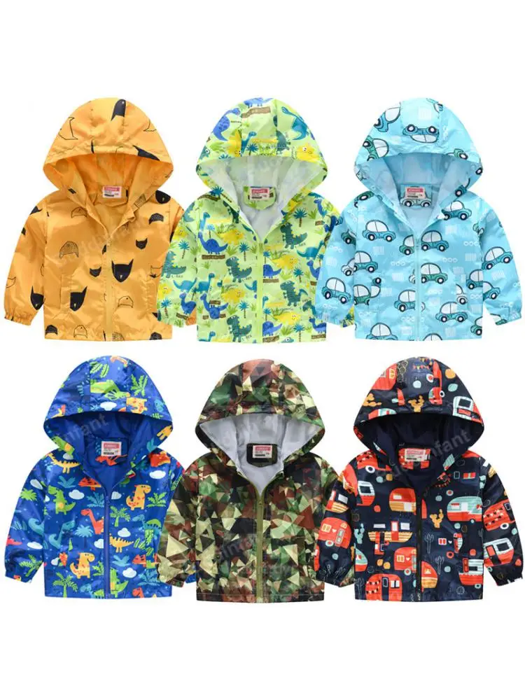 3/5/7 year Kids Windbreaker Zipper Baby Spring Summer Coat Many Cartoon Patterns Toddler Boy Jacket Waterproof Wind Clothes