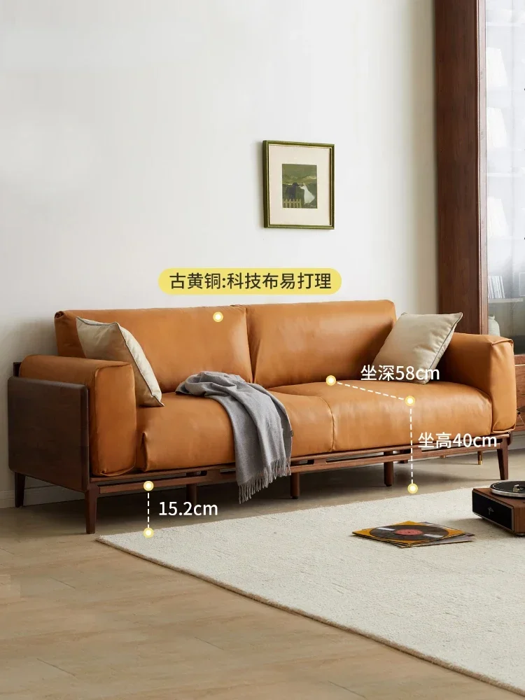 

Solid Wood Sofa Modern Light Luxury Living Room Furniture Three-Seat Black Walnut Fabric Sofa