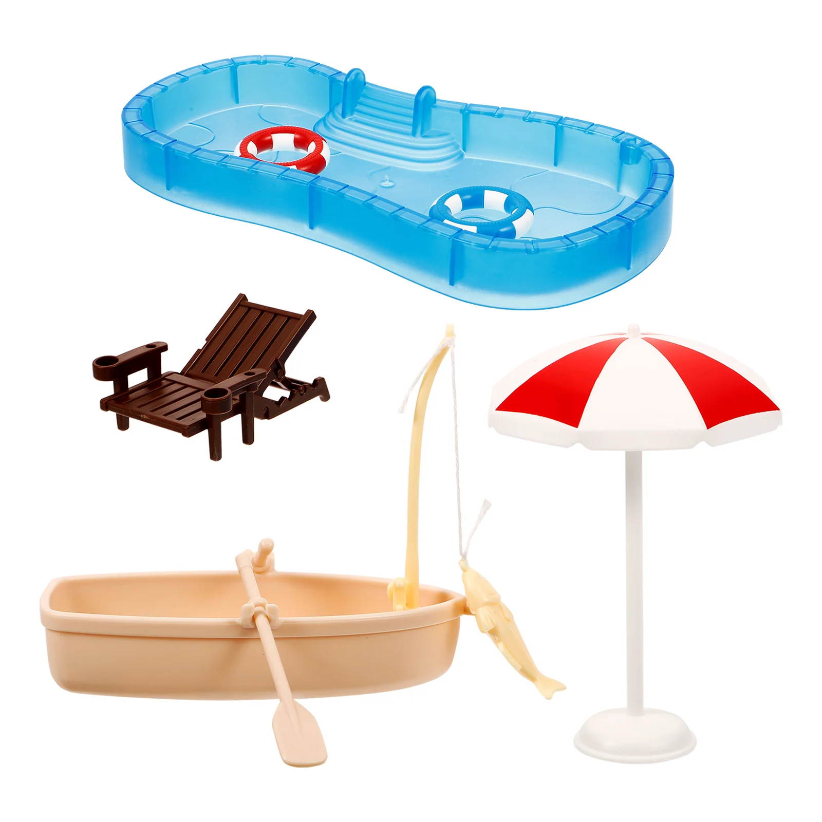 Puppenhaus Schwimmbad Mini Möbel Miniatur Lounge Stuhl Sommer Szene Prop Deck