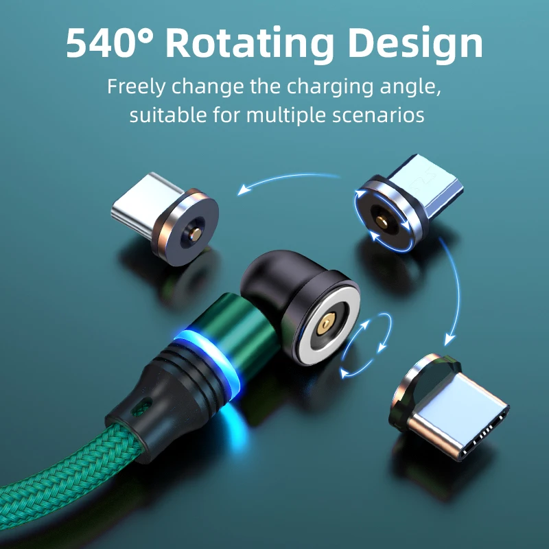 540 Degrees Rotate Magnetic Cable Charging Micro USB Type C IPone Cable For iPhone13 Pro Max Samsung Xiaomi USB Cord Wire Cable