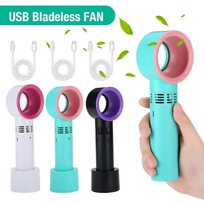 Mini Portable Fan Bladeless Rechargeable USB Fan Handheld Mini Cooler Three-speed No Leaf Handy Fan Air Conditioners for Outdoor