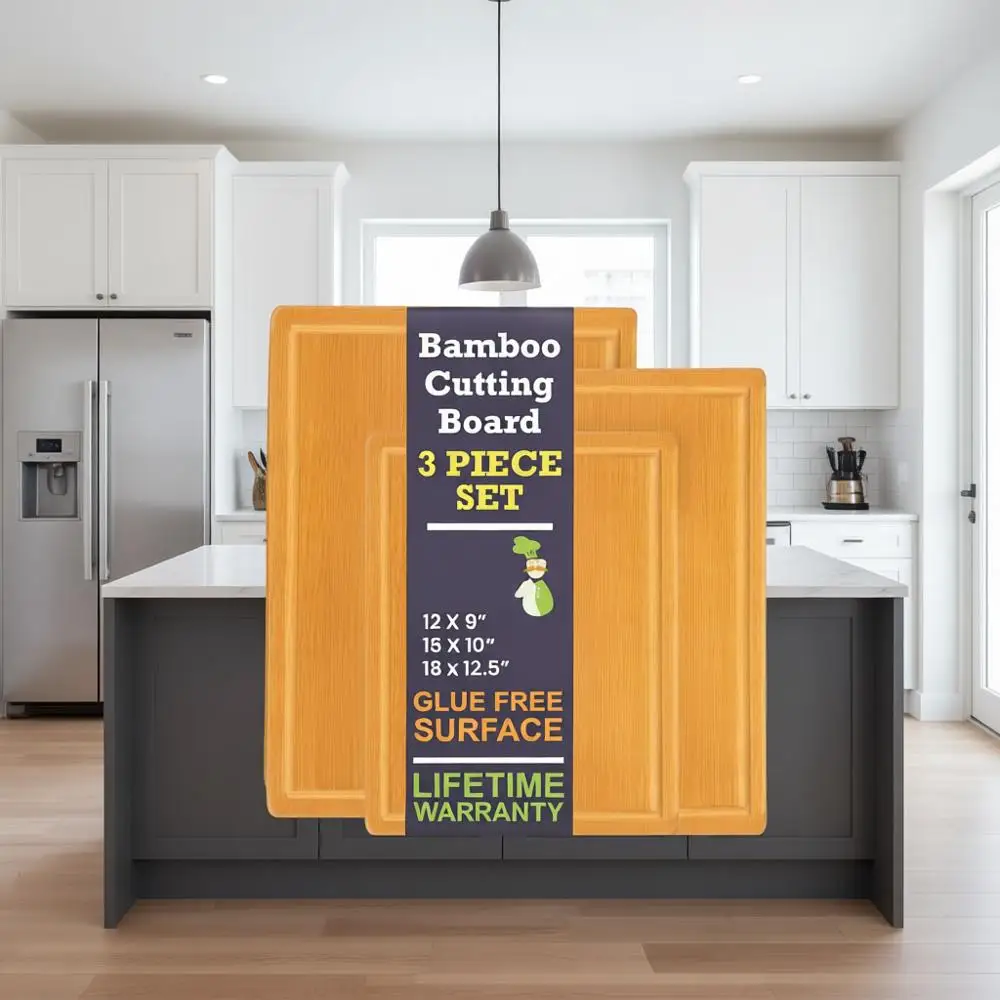 

Набор больших бамбуковых разделочных досок для разделочных, резьбы, нарезки и сервировки посуды