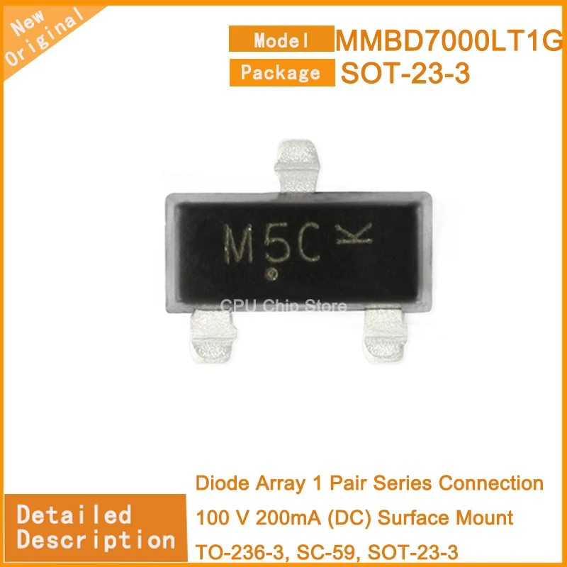 100Pcs/Lot  New Original  MMBD7000LT1G MMBD7000 Diode Array 1 Pair Series Connection 100 V 200mA (DC) Surface Mount TO-236-3,