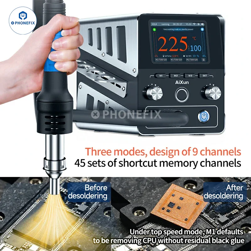 AiXun H314 220V Soldering Station 1400W Smart Hot Air Gun Heating BGA Rework Station with 6mm 8mm 10mm 12mm Straight Nozzle