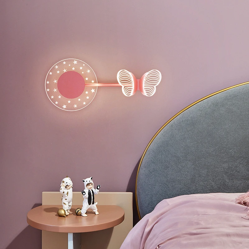 Lámpara de pared LED de mariposa, iluminación interior para el hogar, cabecera, candelabro de pared nórdico para niños, decoración de dormitorio y sala de estar