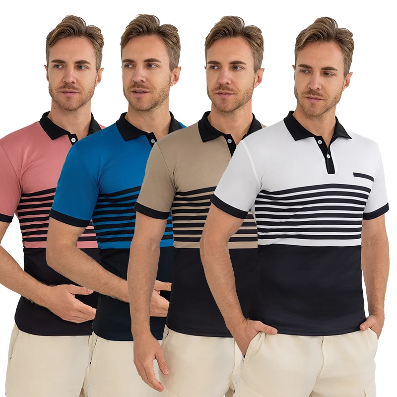 New Men's Striped POLO Shirt Casual Fashion Contrast Printing Short Sleeve Gentleman Handsome Golf Shirt Joker Button T-shirt