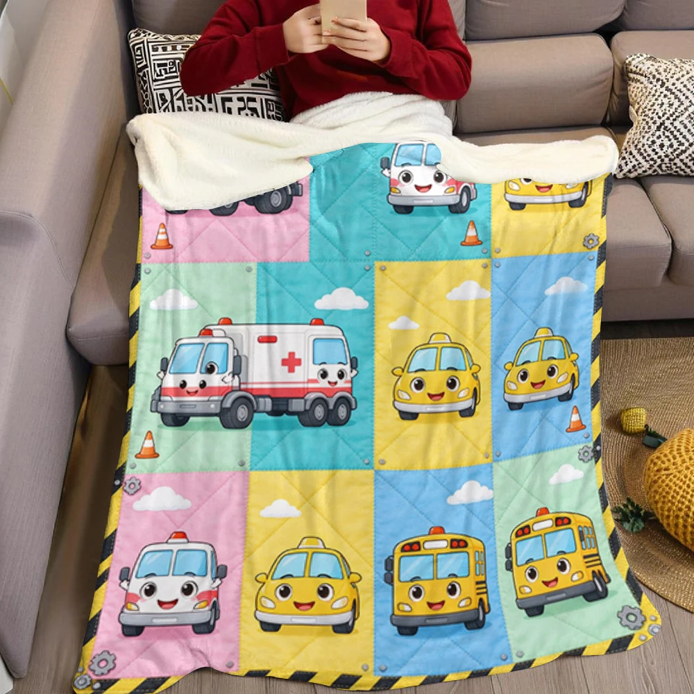 Mixer Ambulance School Flannel Blanket Perfect for Sofa Office Bed Travel Sleep Read Relax Camping Four Season Use