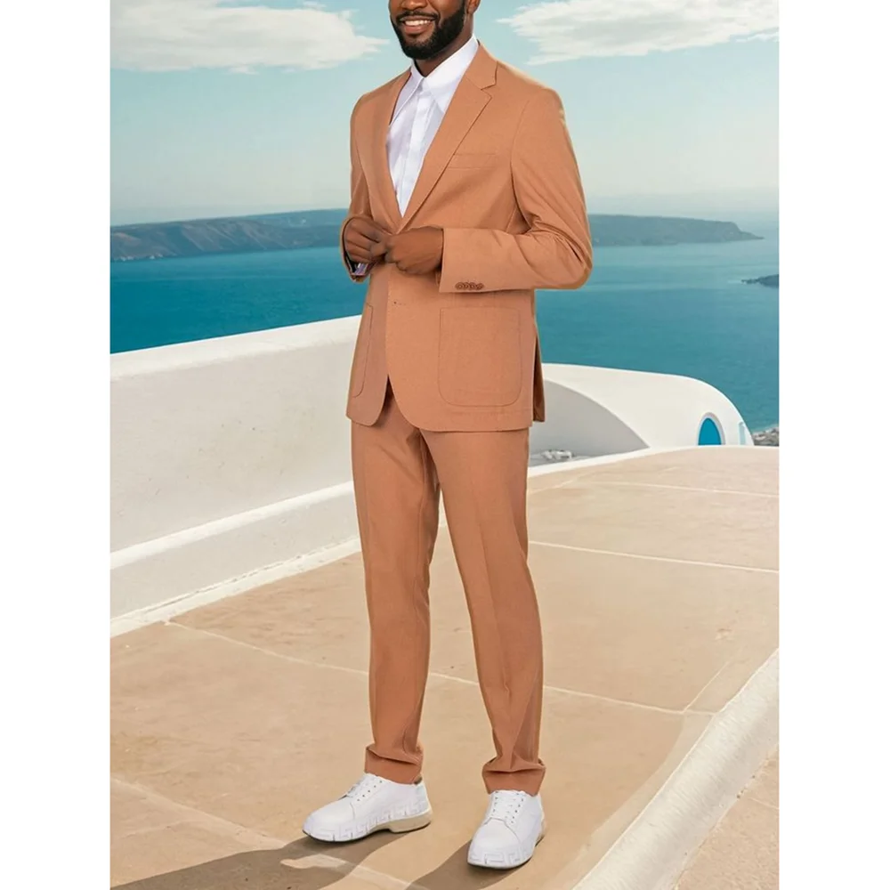 

Customized Single Breasted Peaked Lapel Straight Men Suit Two Pieces (Jacket+Pants) Outfits Banquest Formal Wedding Party Suits