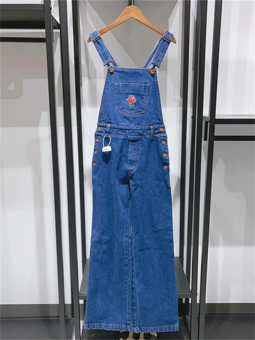 Tute in Denim da donna 2024 nuove spalline ricamate a vita alta pantaloni dritti High Street con tasca