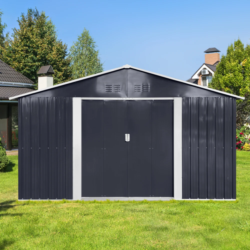 

11.2x10.6 Ft Metal garden sheds outdoor storage sheds Grey with window