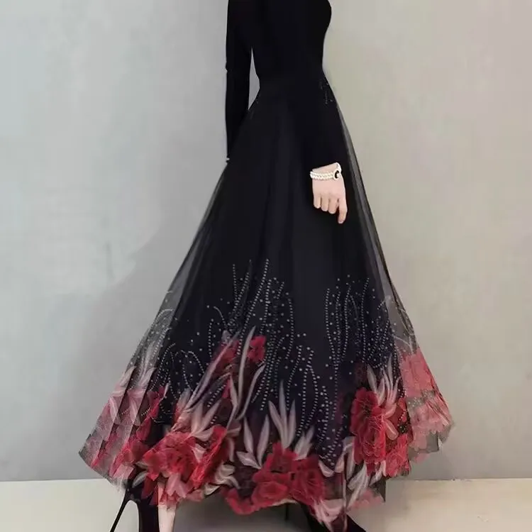 Women A Line Dancing Skirt Summer Elastic Waist Chiffon Long Skirt Female Beach Big Hem Skirts