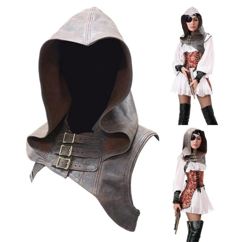 Y5GC Femmes Cosplay Cape capuche à capuche à capuche steampunk Cape Cape médiévale avec sangle boucle réglable pour