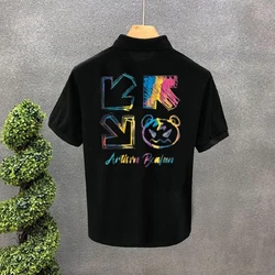 Man with Collar Tee Watercolor T Shirt for Men Katoen Top Hip Hop Polo Shirts Heather Rock Stylish Aesthetic Original Fashion Xl