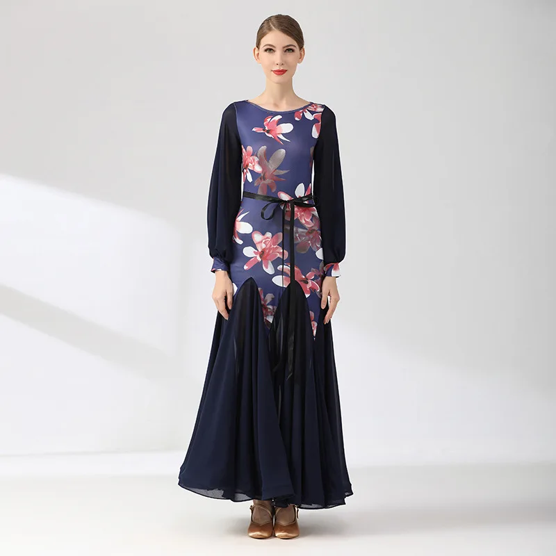 Customized Modern Dance Dress S9077 Latin Ballom National Standard Dance Dress Lantern Sleeve Tango Skirt Clothing