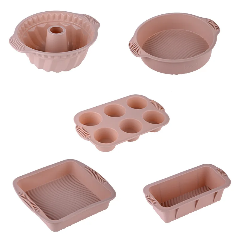 5pcs/Set Silicone Baking Tray Set DIY Toast Bread Cupcake Chocolate Mould Non Stick Food Grade Chiffon Cake Tools Kit Baking Pan