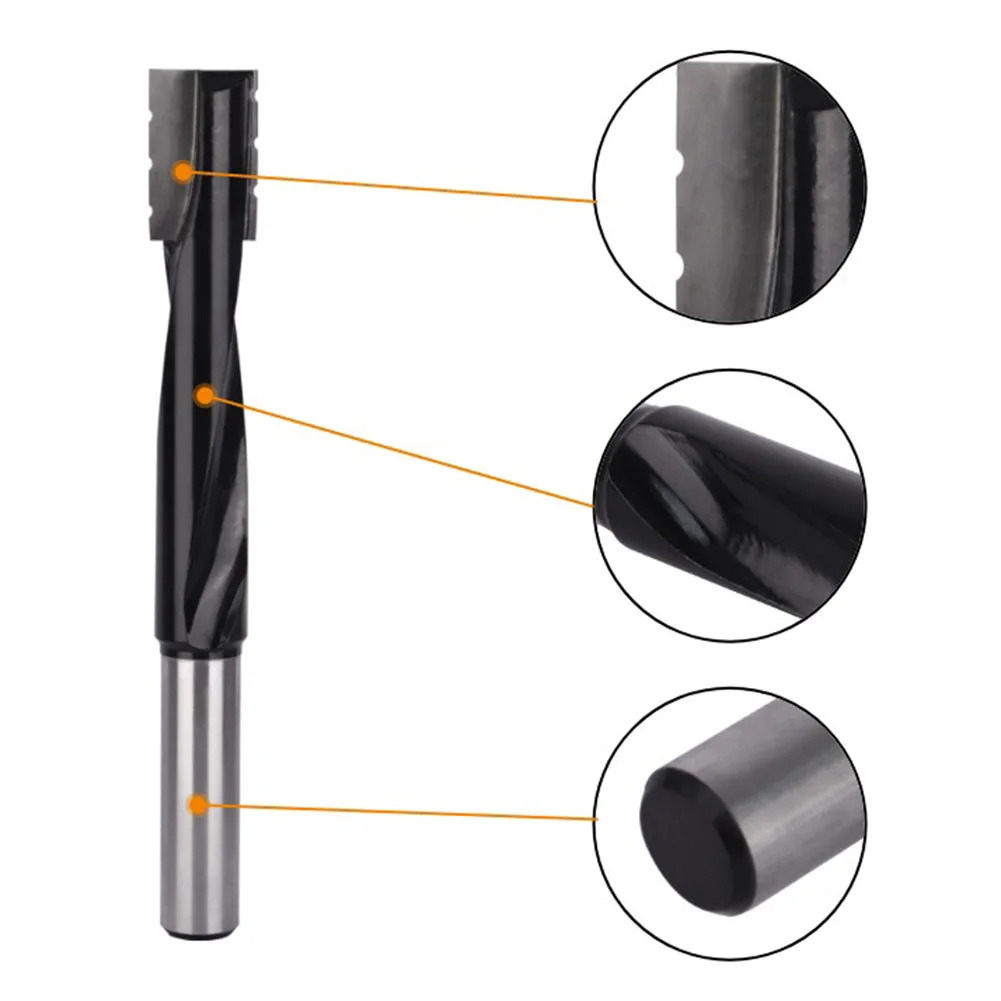 Efficient Cutting Edge Design 12mm Shank Spiral Cleaning Bottom Bit Router Bit in Black for Woodworking Milling Cutter