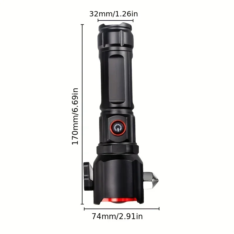 High power led flashlight with Safety Hammer Personal defense Torch COB Waterproof Work light USB rechargeable flashlights