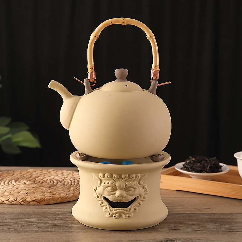 Coarse pottery retro tea set teapot clay beam kettle ceramic kettle Boiling teapot Kung fu tea set ceramic pot health pot