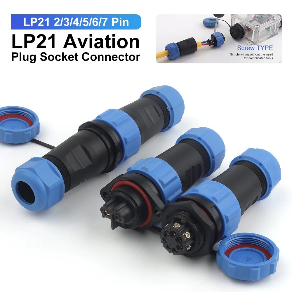 LP21-2/3/4/5/6/7 Pin IP68 Aviation Cable Connector Screw Crimp Plug Socket Terminal Block Flange/Nut/Docking Type Male Female