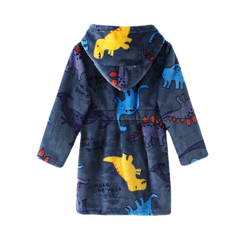 2024 Spring Autumn Winter Children's Home Furnishings for Men Women Baby Bathrobe Pajamas Cartoon Flannel Hooded Kid's Pajamas