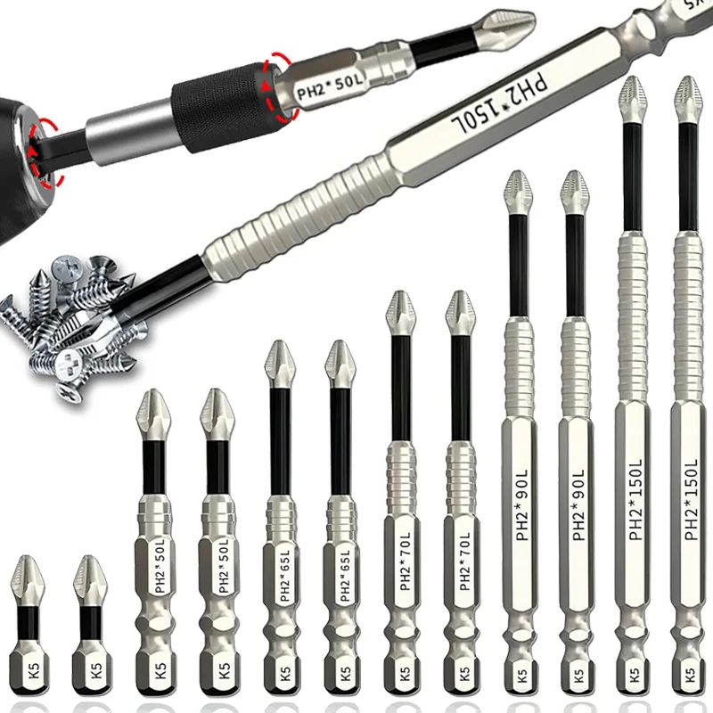 K5 Strong Magnetic Drill Bit Cross Head Non-slip S2 Steel Impact Driver Screw Bits Electric Screwdriver Tips Positioning Bits