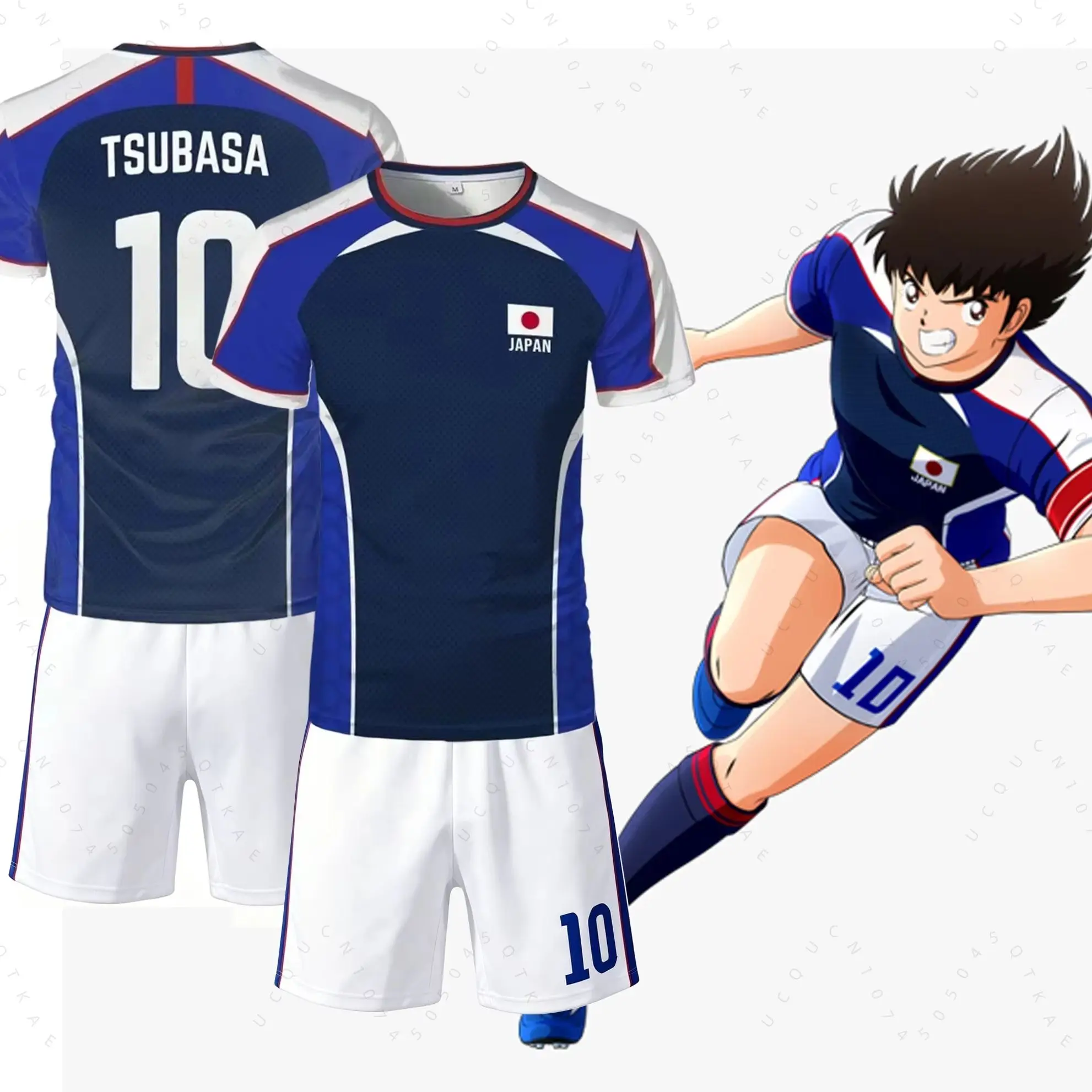 Anime Captain Tsubasa Japanische Flagge Trikot Atmungsaktiv Schnelltrocknend Cosplay Kurzarm für Herren Damen Kinder Sport Herren Fußballtrikot