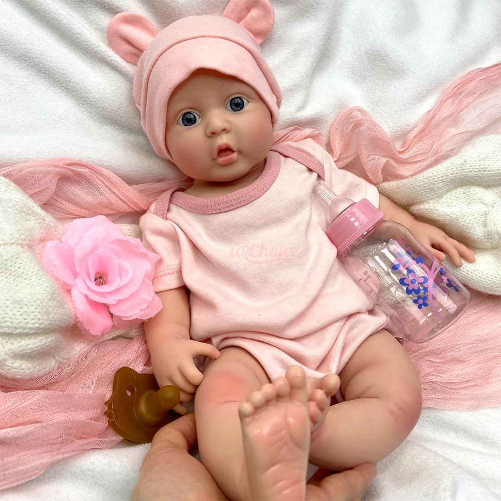 

17-дюймовая кукла-реборн с открытым ртом, 3D-кожей, силиконовая, мягкая на ощупь, моющаяся, анатомически точная, для образовательных ролевых игр