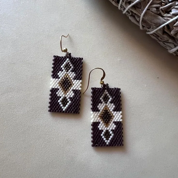 ZGMXR Rice bead earrings Geometry Simple Hand-woven Alloy Arrow Retro female Bohemia Tassel Pattern Beaded earrings