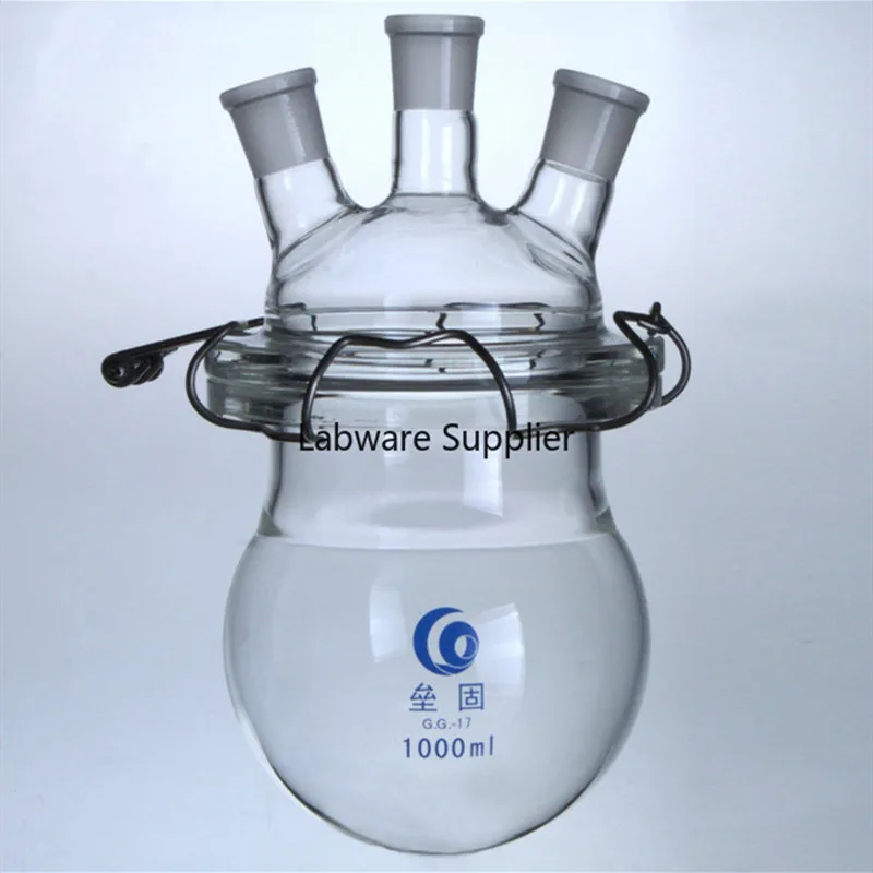 1000ml/2000ml Round Bottom Medical Grade Boro. Glass 3-neck Glass Flask Reactor, Flask Reactor with Three Mouths for Lab