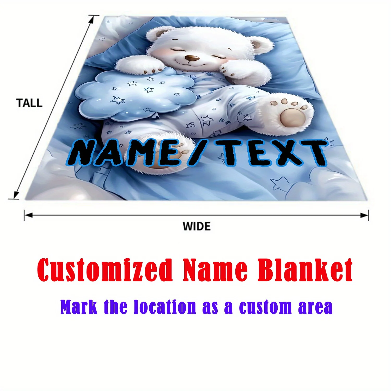 Custom Sleeping Bear Blanket Personalized Name Text Polar Bear Fleece Throw Kids Gift Soft Warm All Season Decor