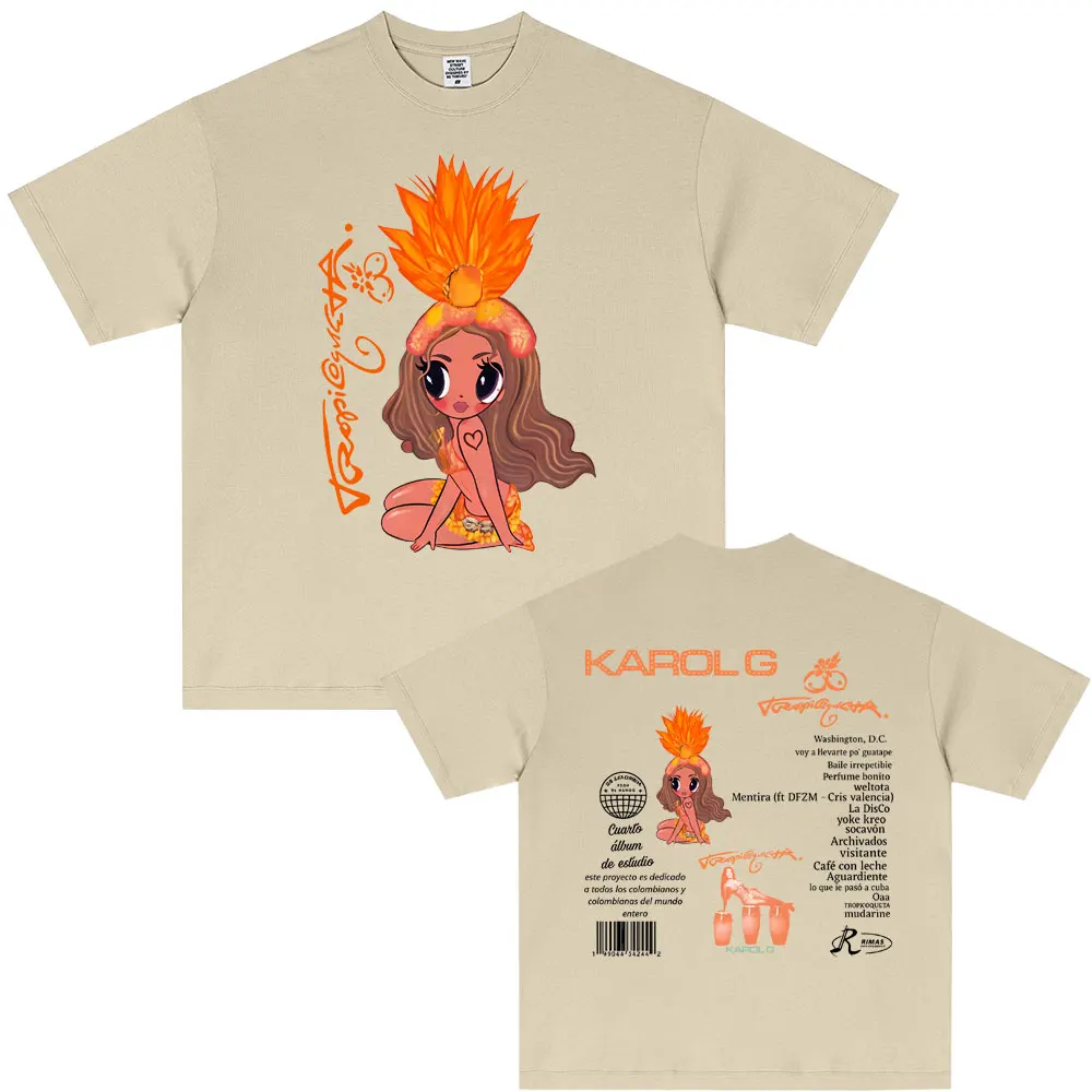 

Singer Karol G Tropicoqueta Album Graphic T-shirt Men Women Hip Hop Fashion Pop Music T Shirts Casual Cotton Vintage T-shirts