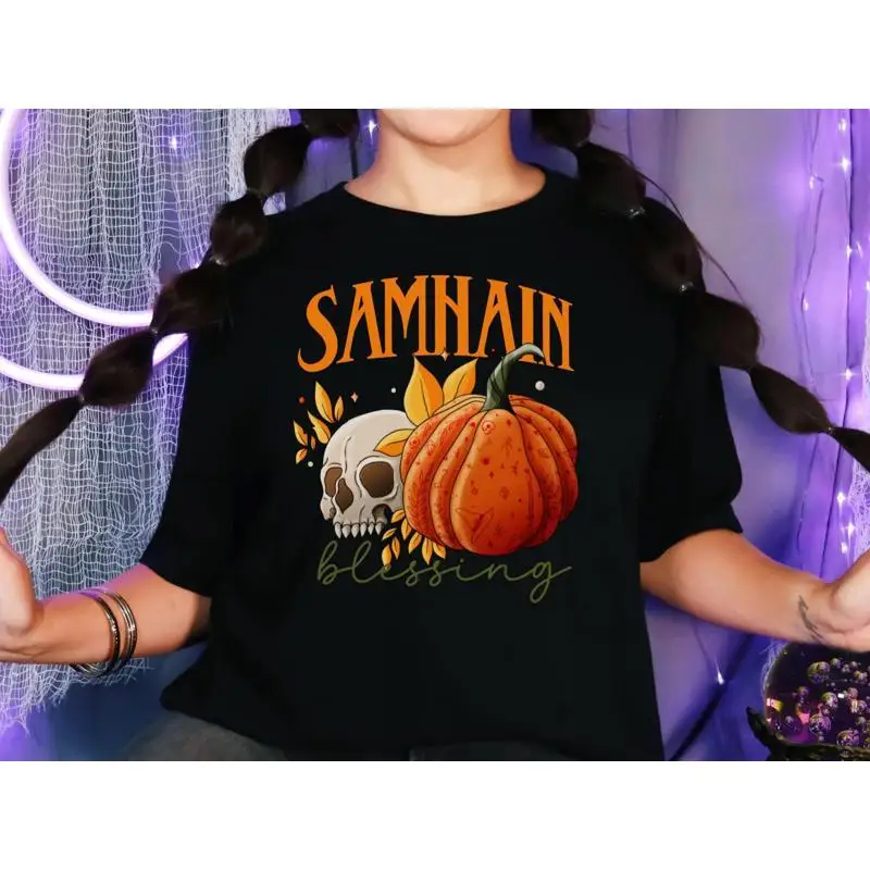 Samhain Blessing T Shirt Wheel Of The Year Pagan Holiday Wiccan New Harvest Festival Original Halloween Witchy
