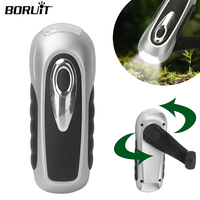BORUIT LED Flashlight Hand Crank Dynamo Solar Power Torch Outdoor Camping Hiking Long-range Emergency Lanter Survival Gear Self