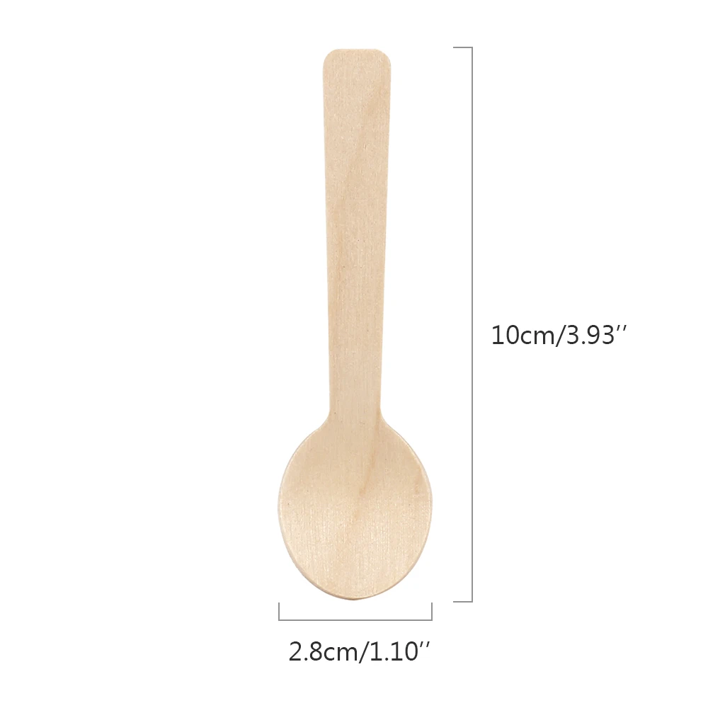 200 Pcs Mini Ice Cream Spoon Wooden Disposable Wood Dessert Scoop Western Wedding Party Tableware Kitchen Accessories Tool