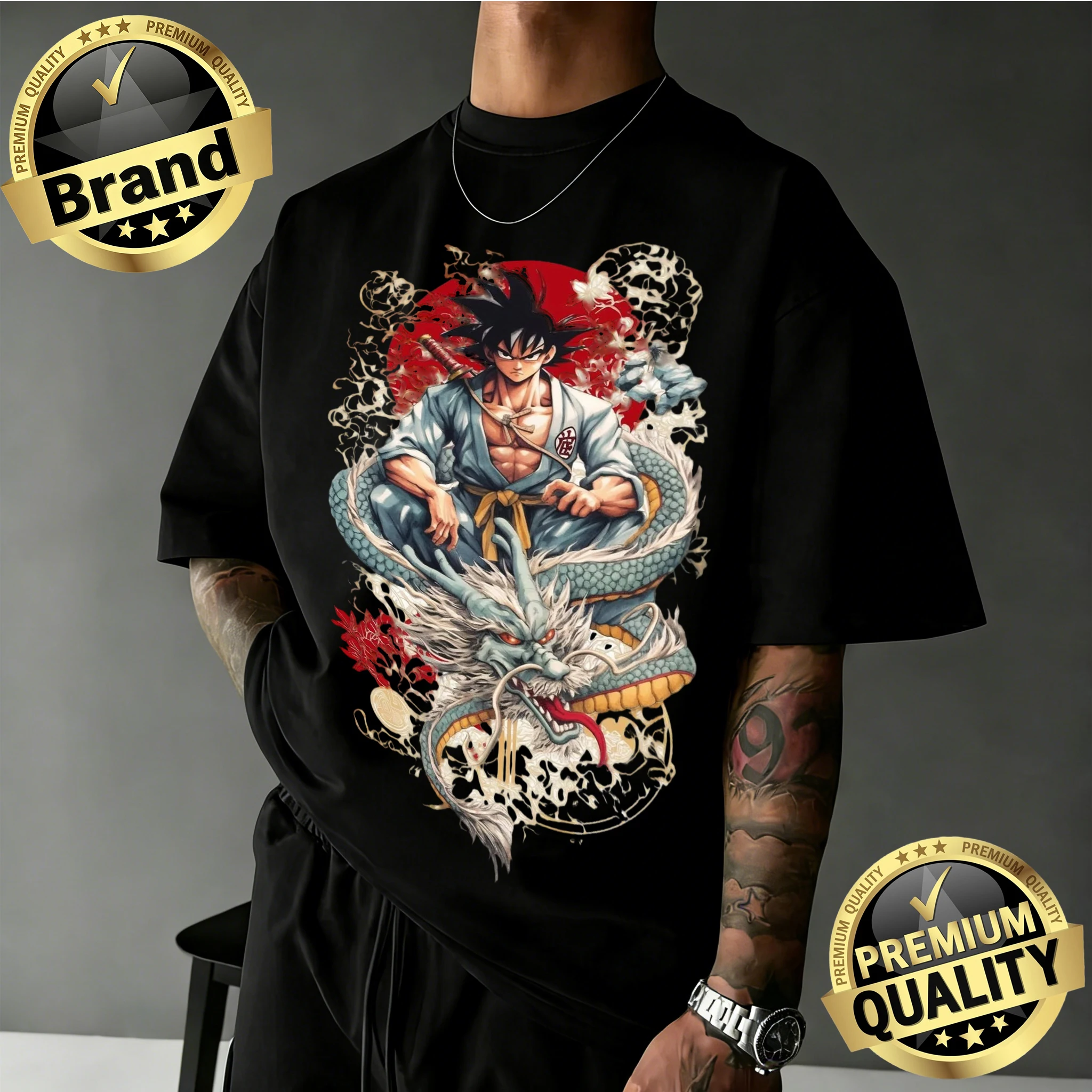 2026 Sommer Dragon Ball Retro Oversized T-Shirt 100% Baumwolle Unisex Goku & Shenron Japanischer Stil Druck Hochwertiges Casual Tee