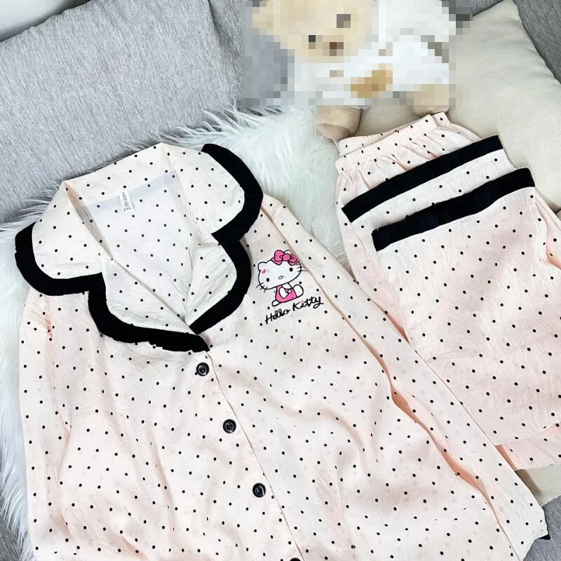 

Kawaii Anime Cute Kitten Women's Pajamas Cartoon Sweet Style Long Sleeve Trousers Comfort Sets Teen Home Clothing Suitable Girls