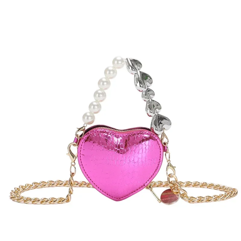 Women Mini Bags Sweet Heart Shape Love Pearl Celebrity Minaudiere Fashion New Bright Pink Popular Lipstick Decoration Bag Bolso