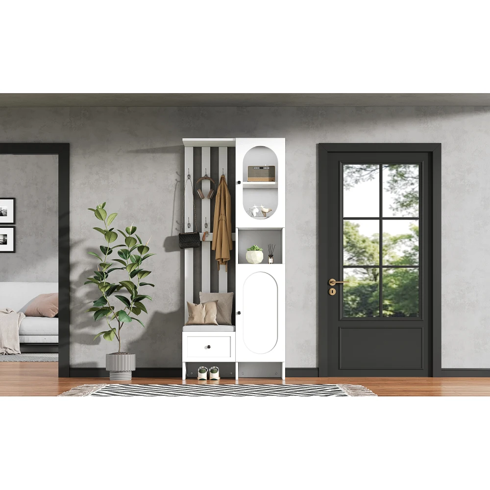85 * 33,5 * 200 cm kompakter Kleiderschrank, Wohnmöbel-Aufbewahrungsschrank aus gehärtetem Glas, weißer Eingangsschrank, Kleiderschrankständer – Detail 14